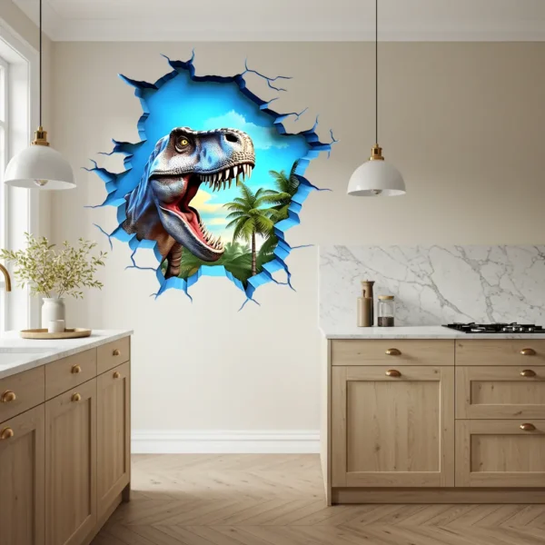 Décoration de salle de jeux avec un sticker dinosaure en 3D