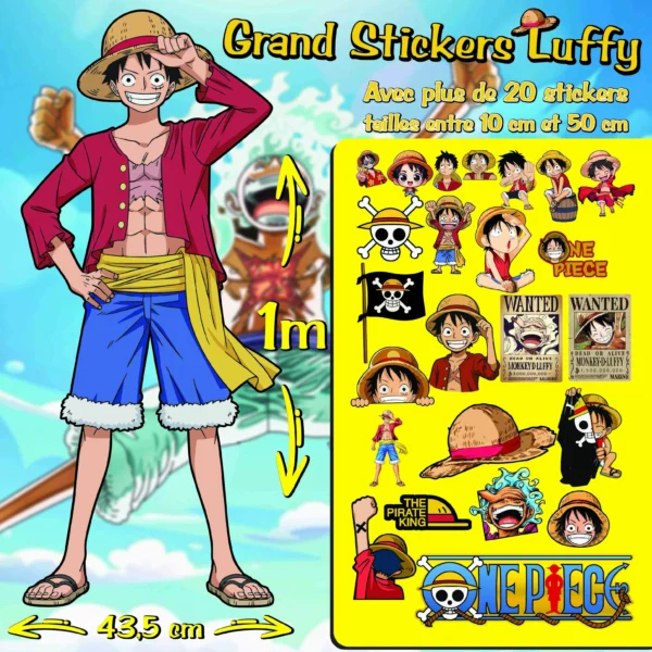 Lot de plus de 20 autocollants One Piece de tailles variées.