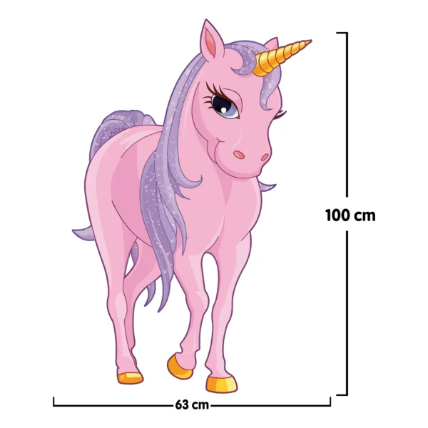 Sticker mural de licorne rose avec crinière scintillante