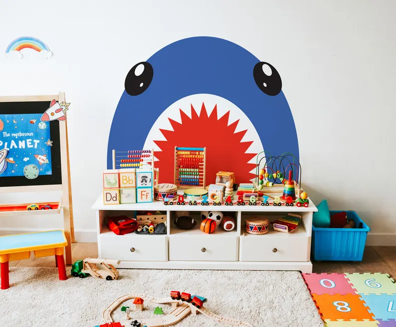 Sticker mural requin en vinyle pour décoration de chambre d’enfant