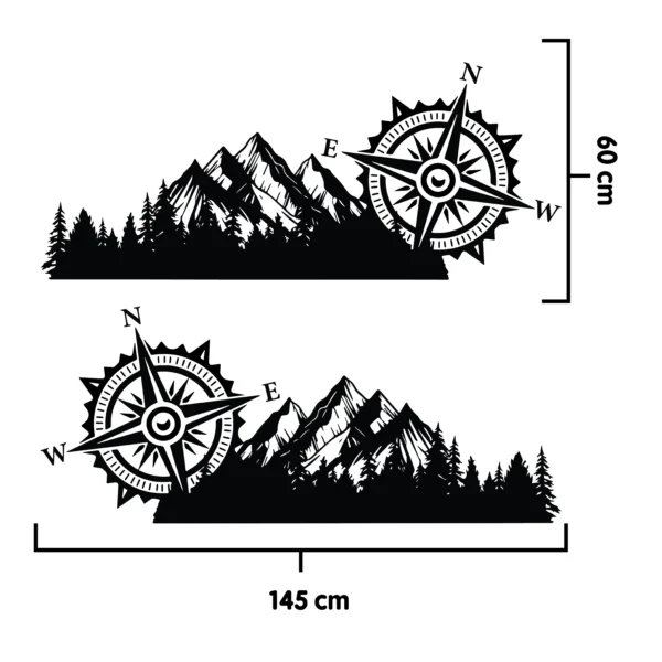 Sticker randonneur ou 4x4 montagne et boussole